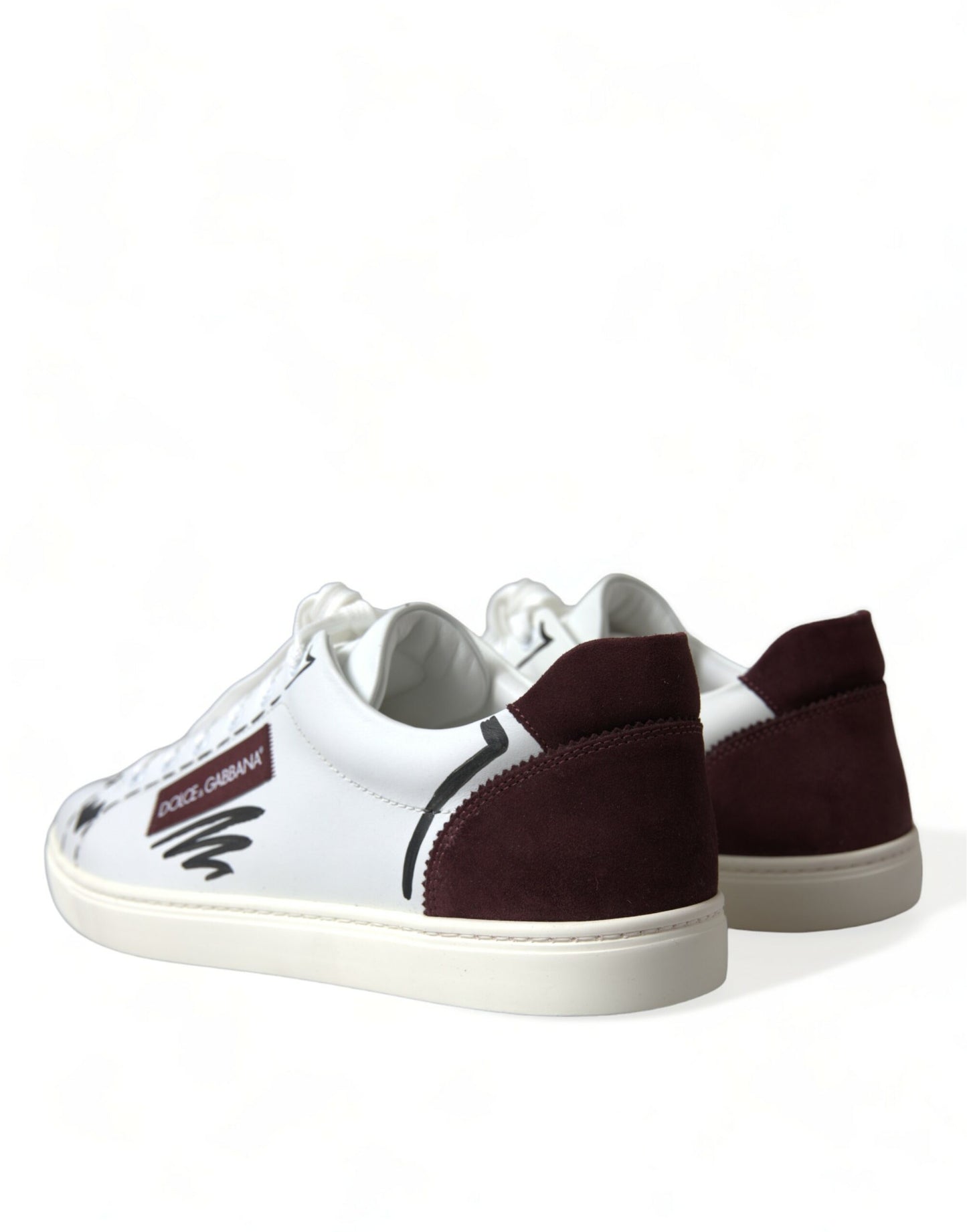 Dolce & Gabbana White Bordeaux Leather Logo Low Top Sneakers Shoes