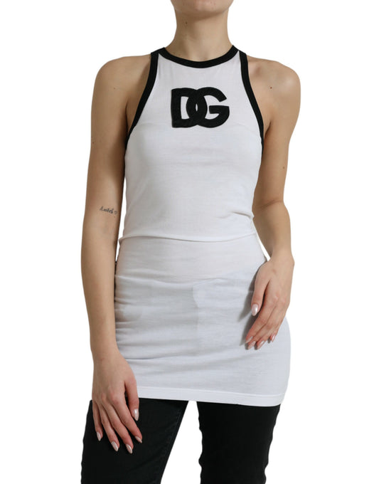 Dolce & Gabbana White DG Patch Sleeveless Cotton Tank Top