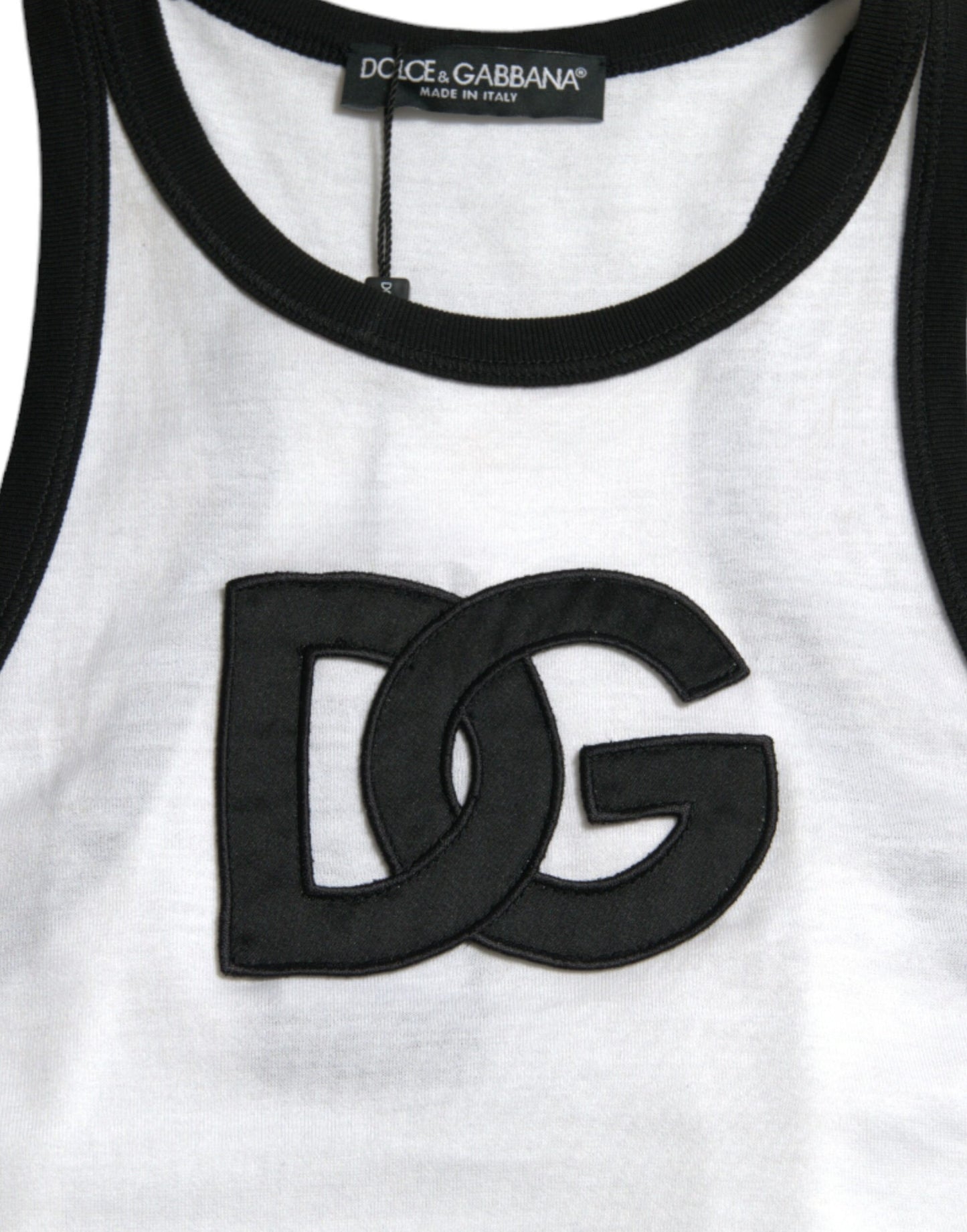 Dolce & Gabbana White DG Patch Sleeveless Cotton Tank Top