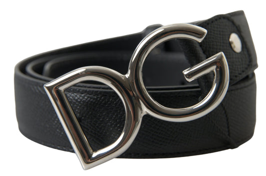 Dolce & Gabbana Black Leather Silver Logo Metal Buckle Belt