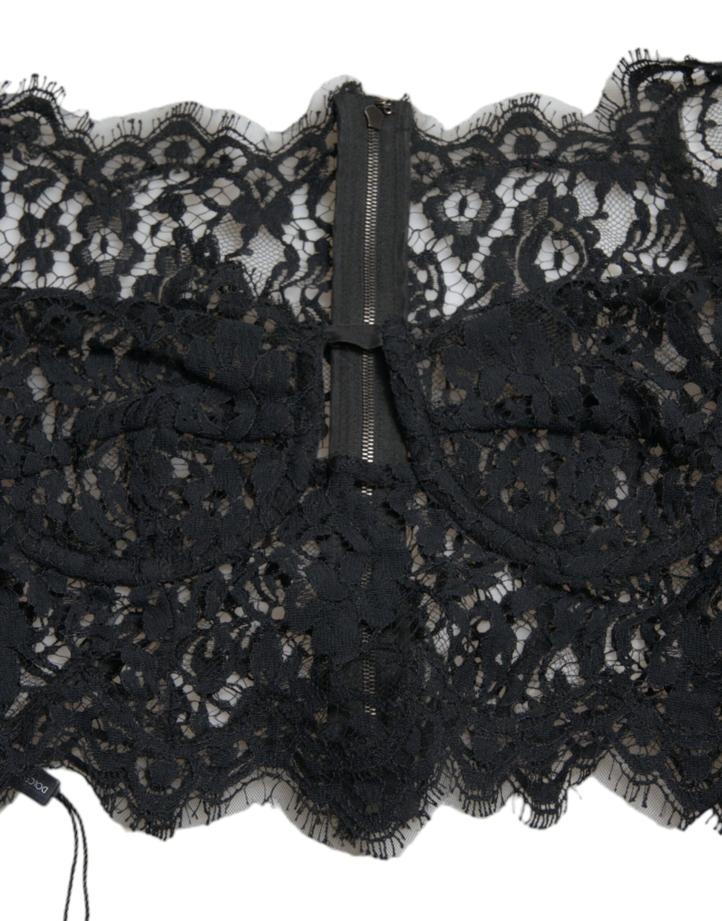 Dolce & Gabbana Black Nylon Floral Lace Bustier Cropped Top