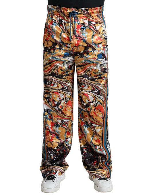 Dolce & Gabbana Multicolor Marble Print Satin Pants