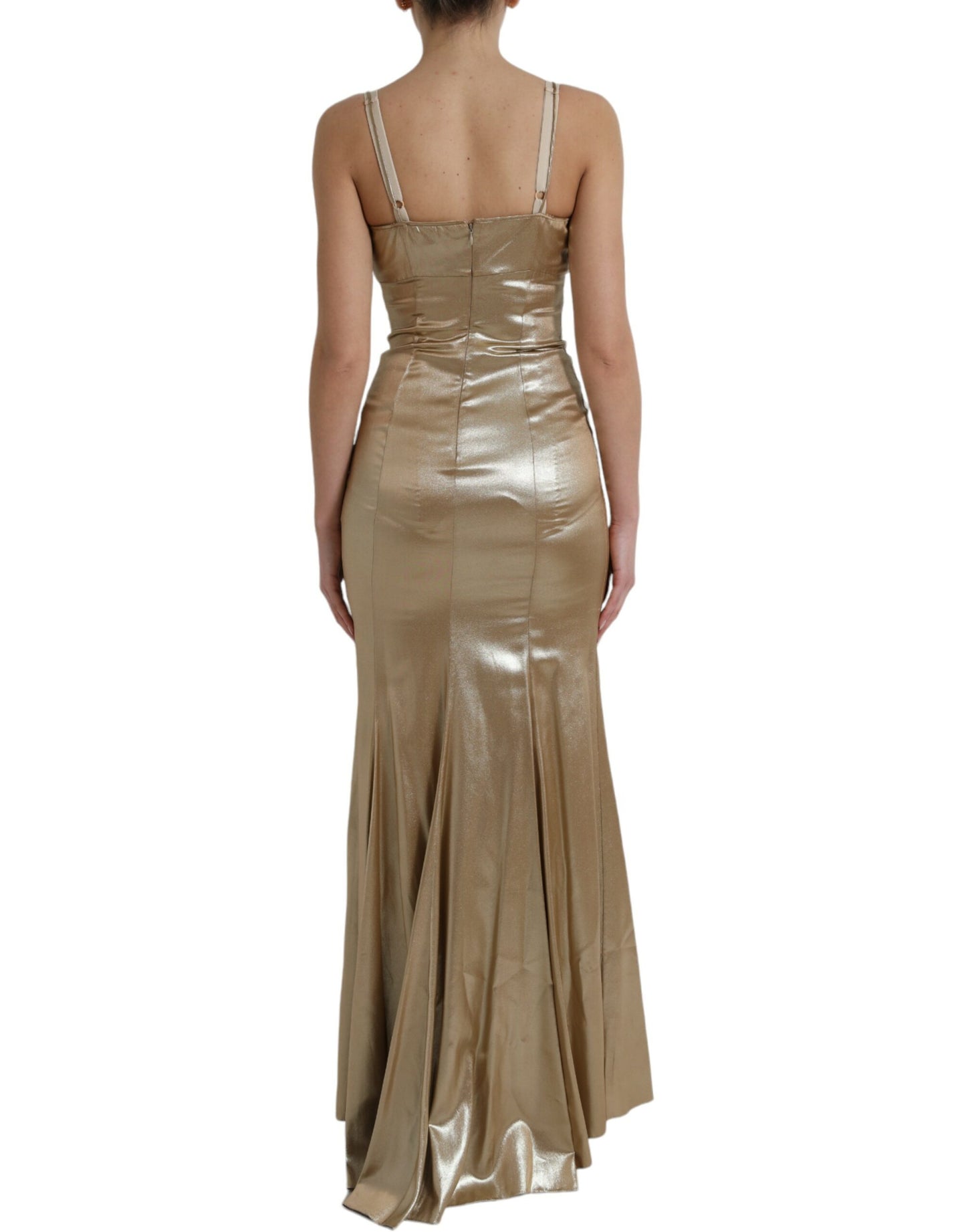 Dolce & Gabbana Metallic Gold Crystal Embellished Gown Dress