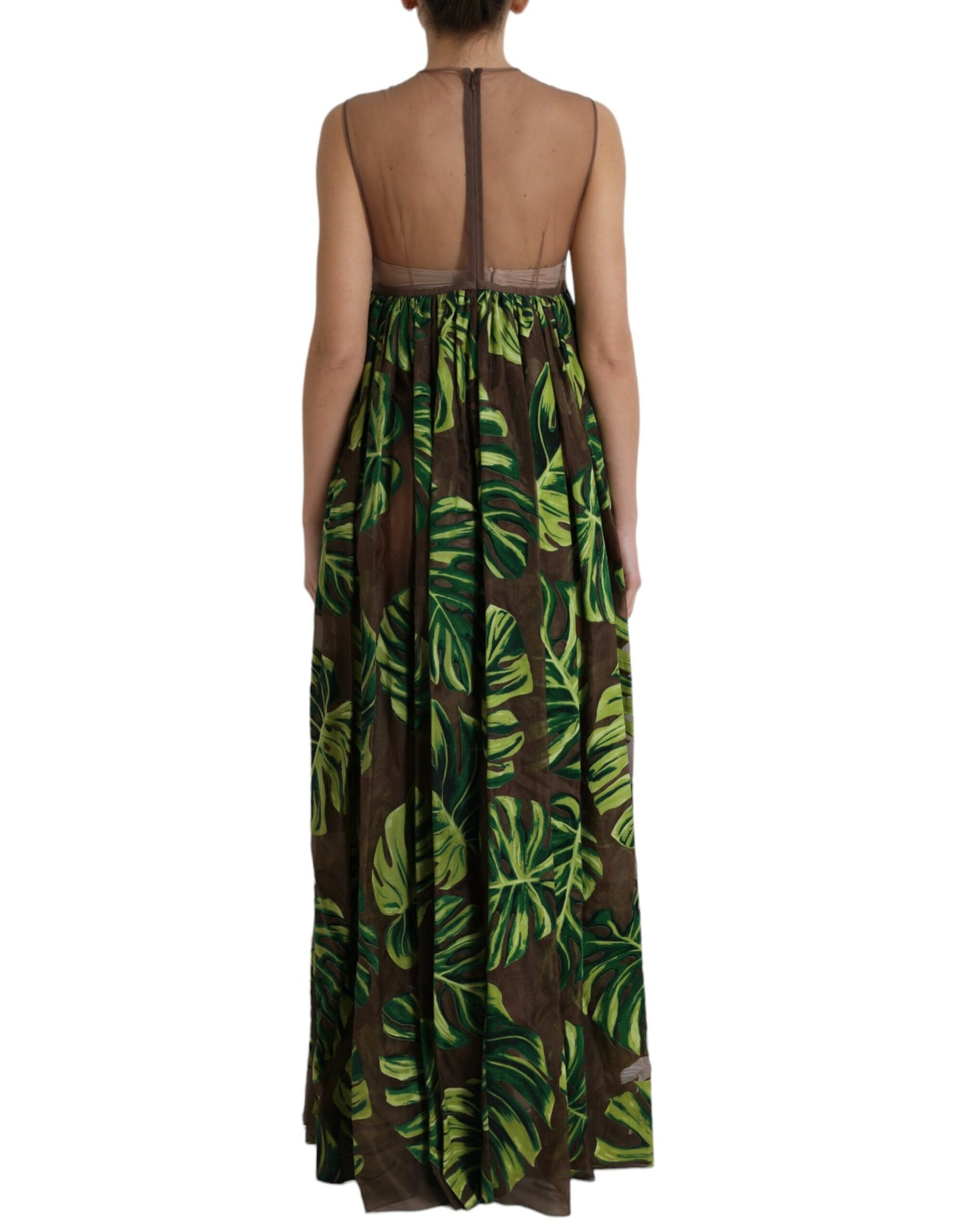 Dolce & Gabbana Green Banana Leaf Sleeveless Long Maxi Dress