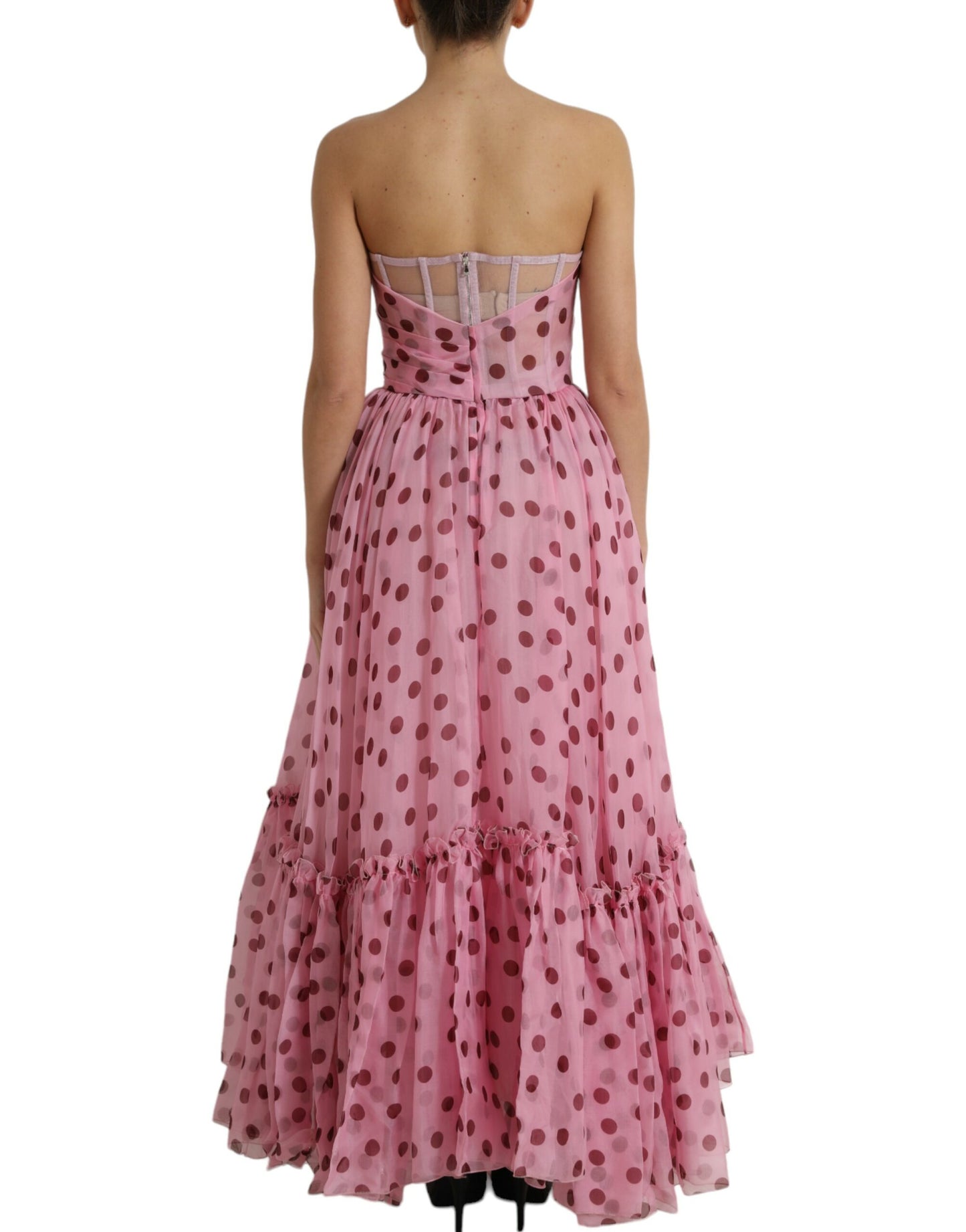 Dolce & Gabbana Pink Polka Dots A-line Strapless Gown Dress