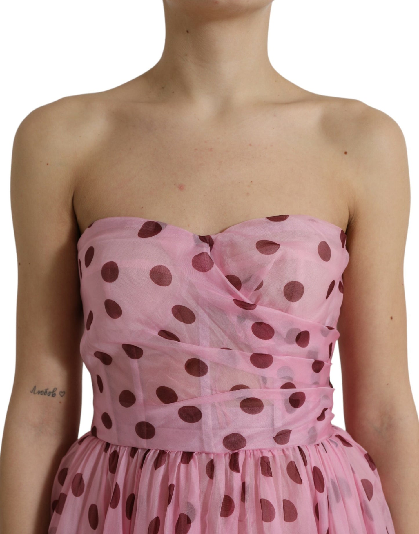 Dolce & Gabbana Pink Polka Dots A-line Strapless Gown Dress