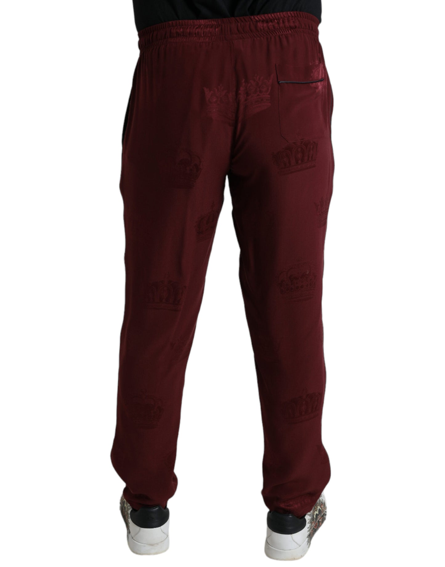 Dolce & Gabbana Maroon Crown Pattern Silk Pajama Pants