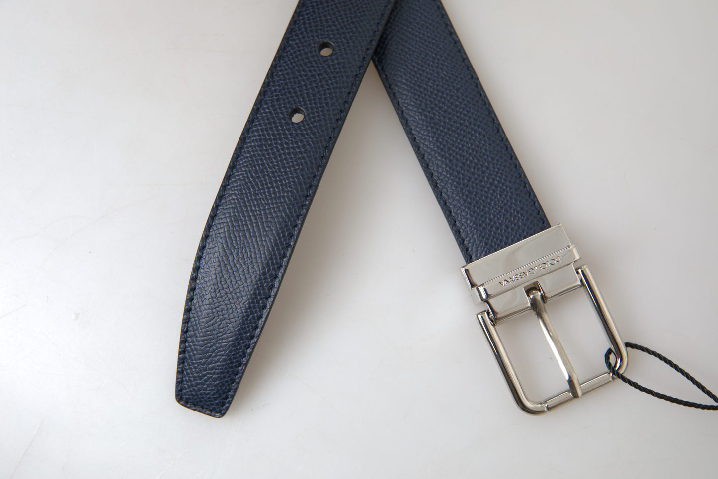 Dolce & Gabbana Blue Leather Silver Metal Buckle Belt