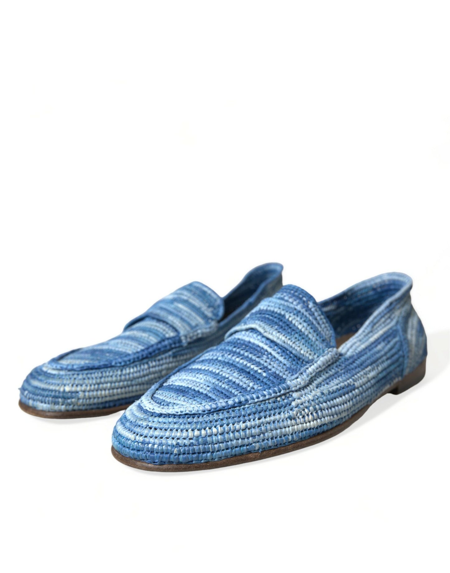 Dolce & Gabbana Blue Raffia Slip On Loafers Casual Shoes