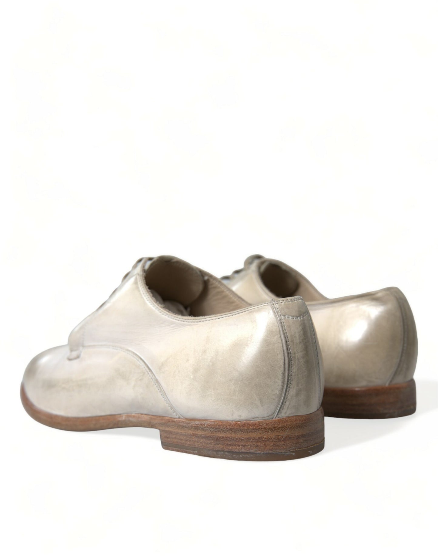 Dolce & Gabbana White Distressed Leather Derby Dress Shoes