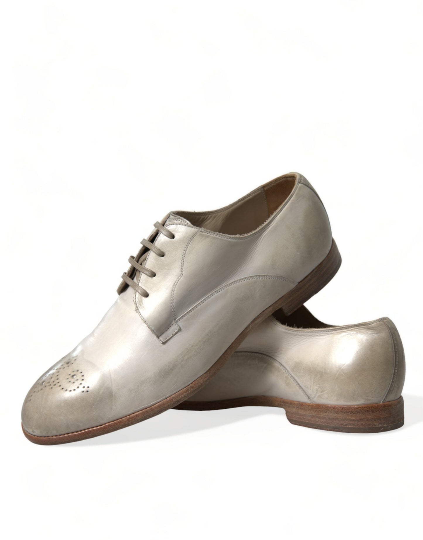 Dolce & Gabbana White Distressed Leather Derby Dress Shoes