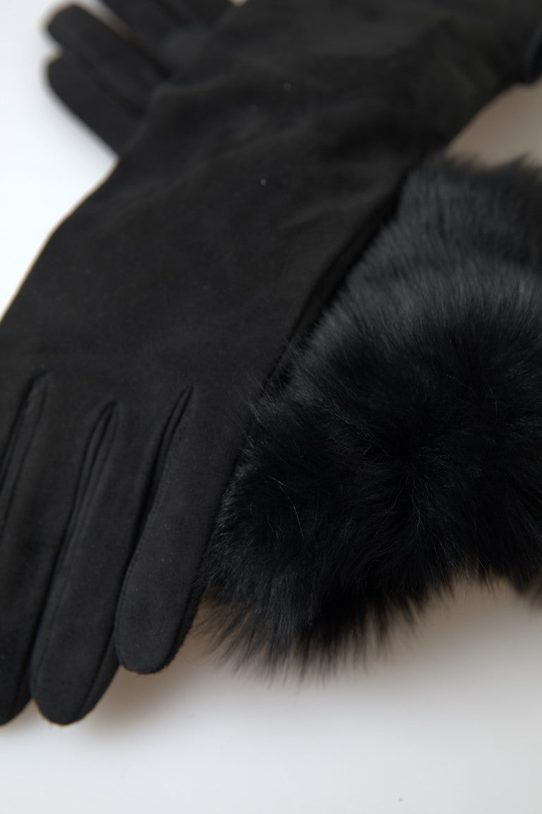 Dolce & Gabbana Elegant Leather Elbow Length Gloves with Fur Trim