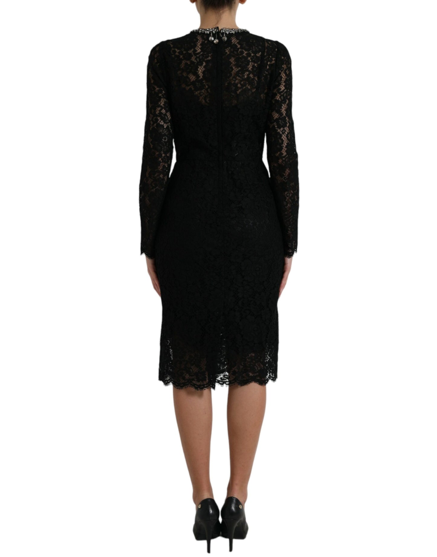 Dolce & Gabbana Black Lace Crystal Embellished Sheath Dress