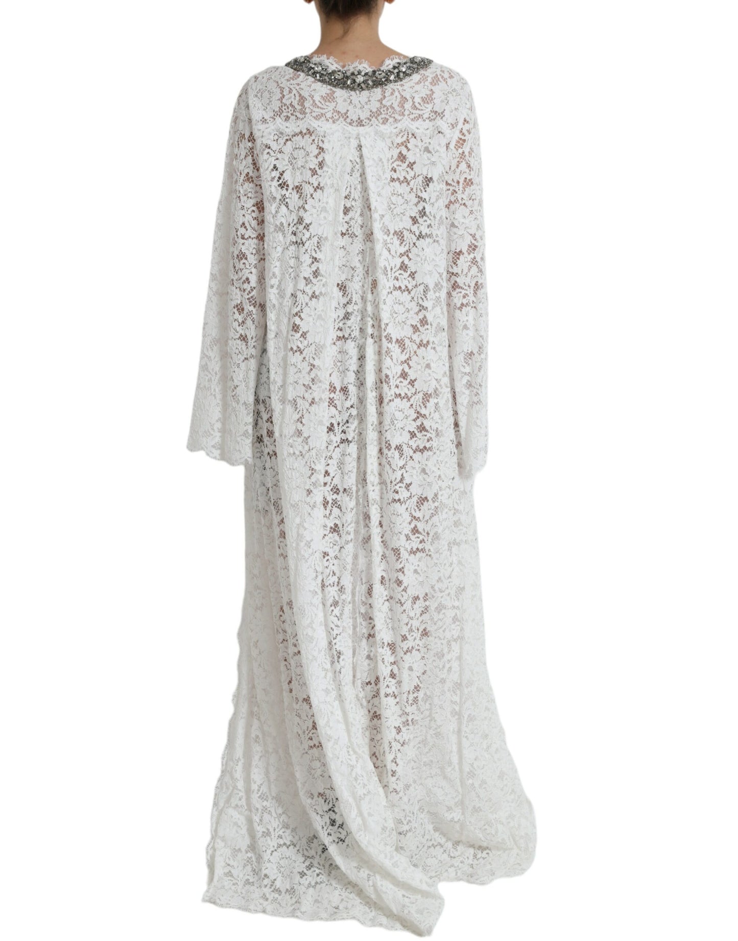 Dolce & Gabbana White Lace Crystal Embellished Shift Dress