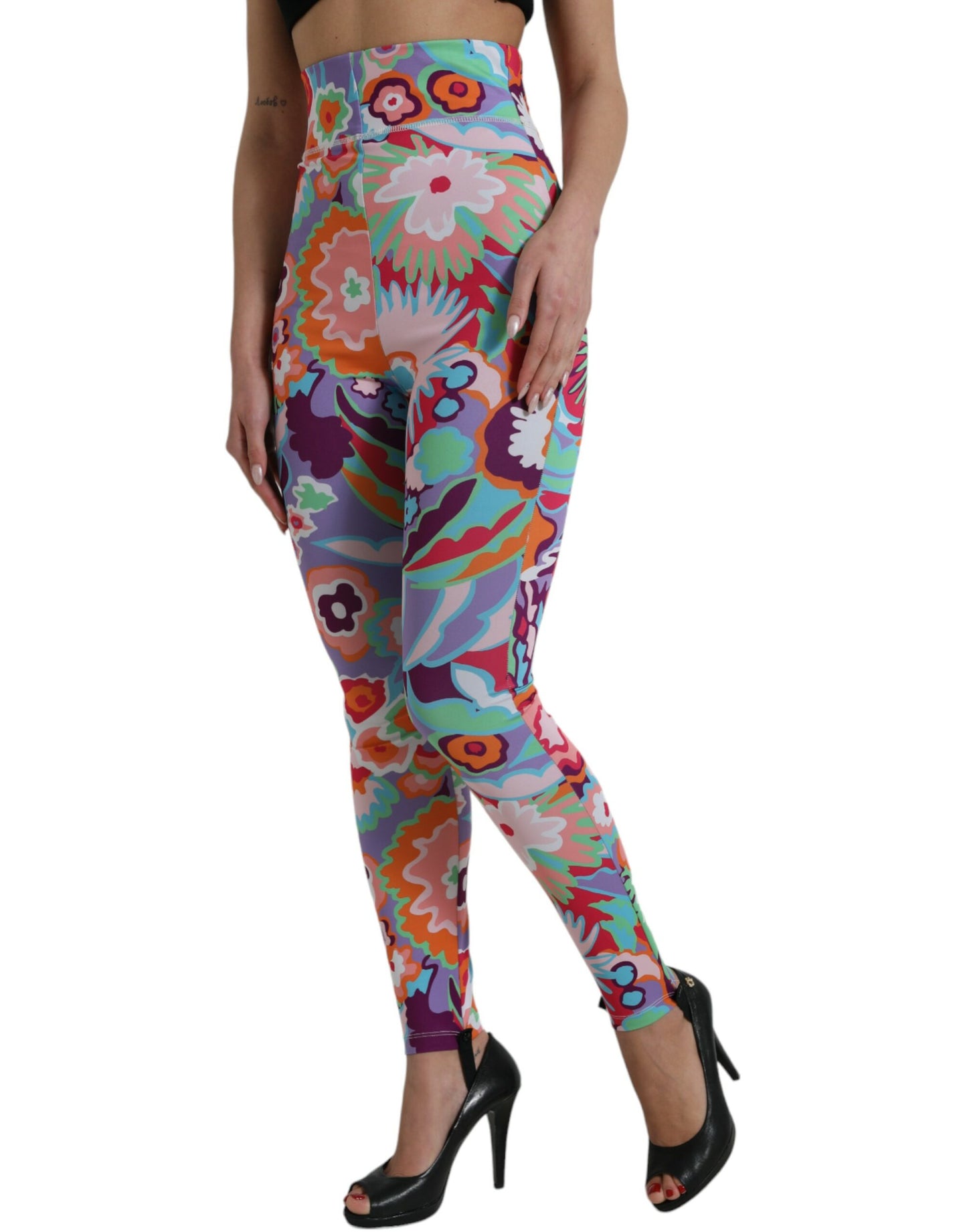 Dolce & Gabbana Multicolor Floral High Waist Leggings Pants