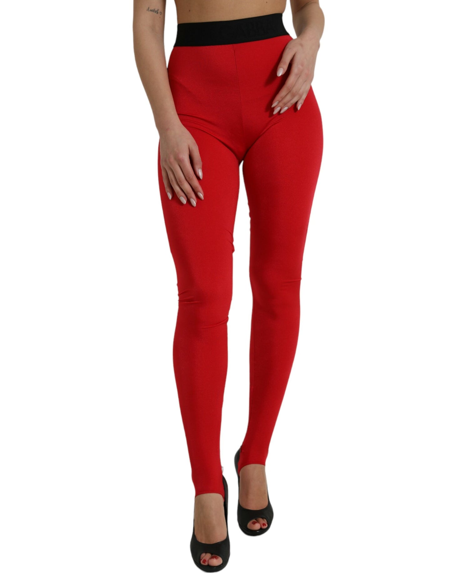 Dolce & Gabbana Red Nylon Stretch Slim Leggings Pants