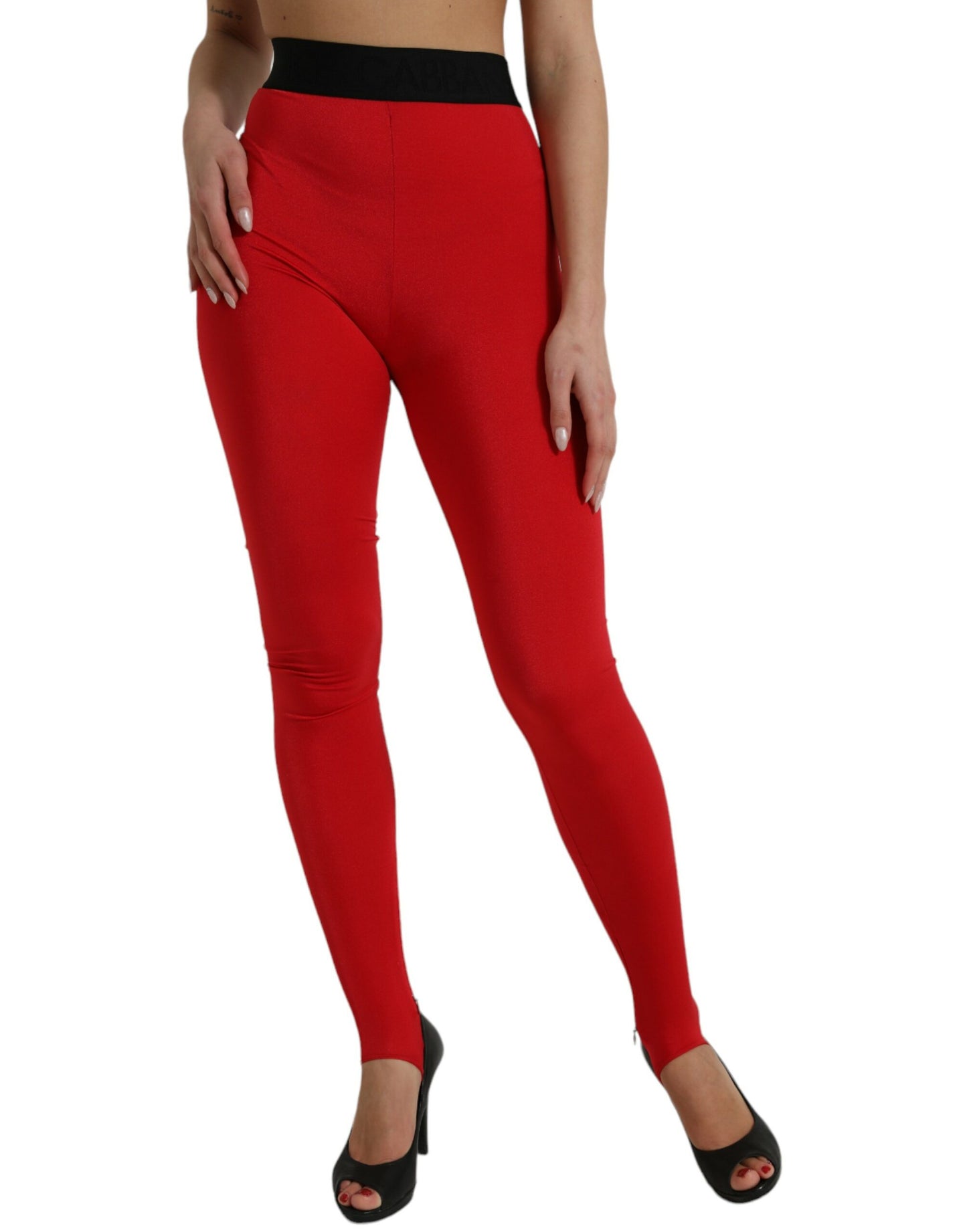 Dolce & Gabbana Red Nylon Stretch Slim Leggings Pants