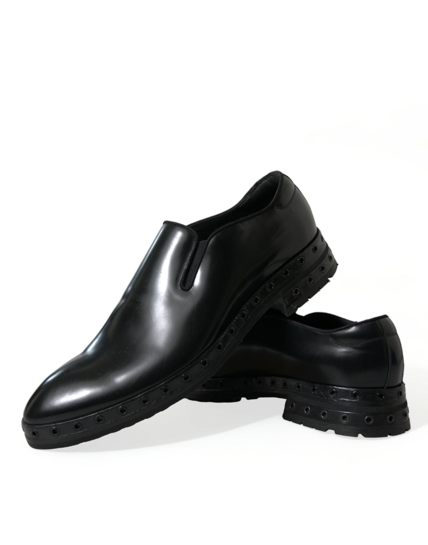 Dolce & Gabbana Black Leather Studded Loafers Dress Shoes