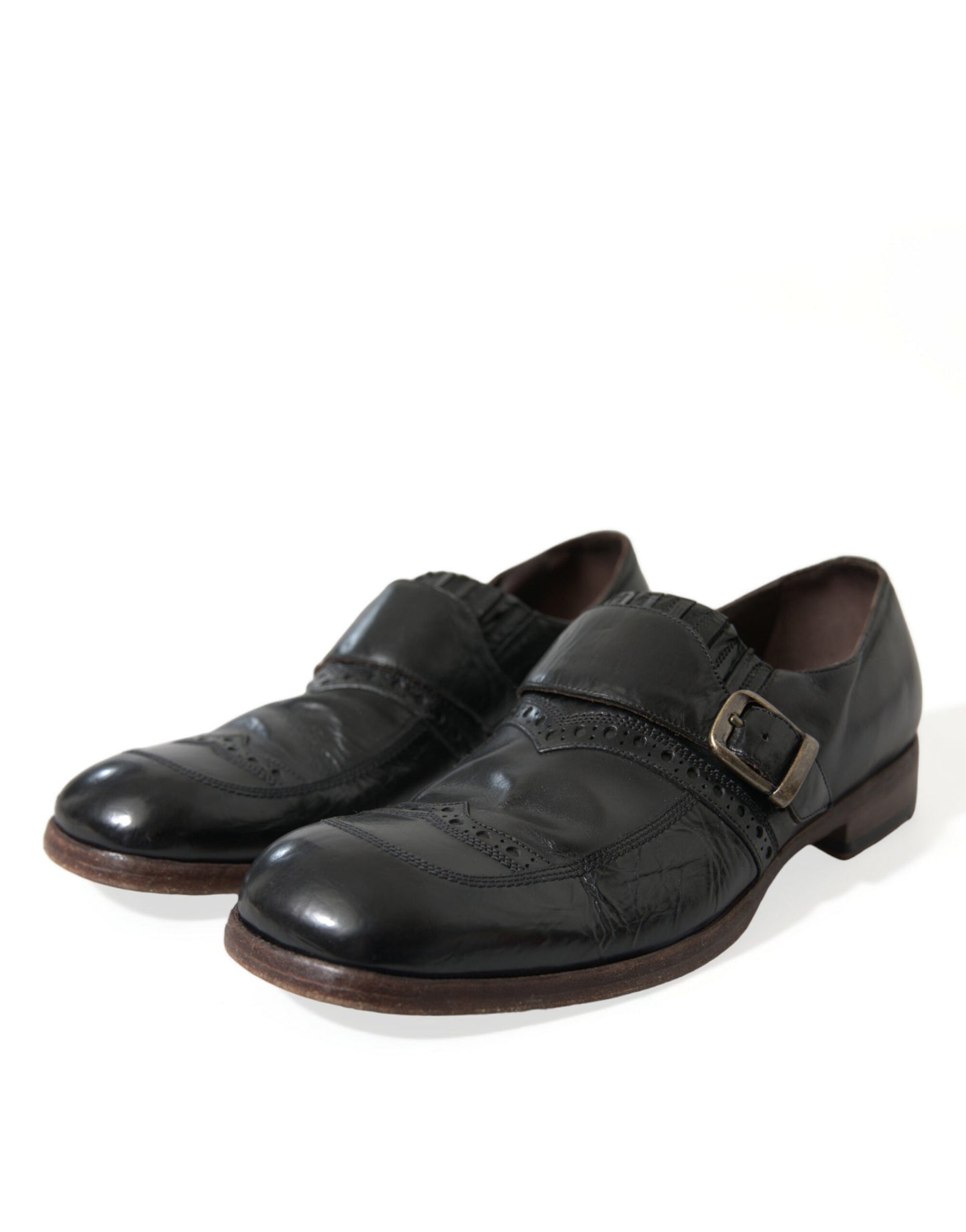 Dolce & Gabbana Black Leather Strap Mocassin Dress Shoes