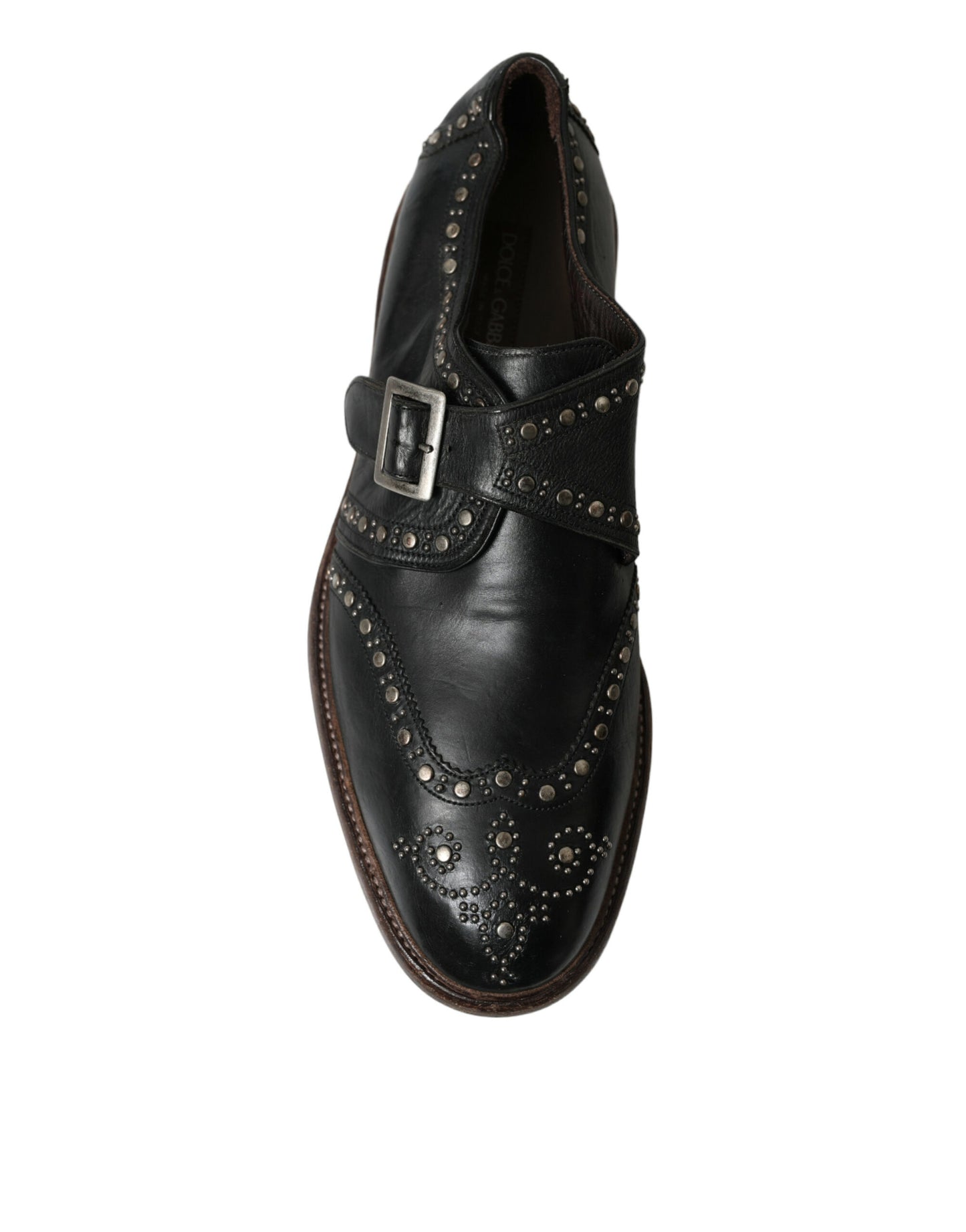 Dolce & Gabbana Black Leather Monk Strap Studded Dress Shoes