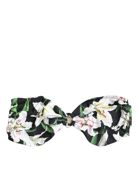 Dolce & Gabbana Black Lily Halter Swimwear Top Beachwear Bikini