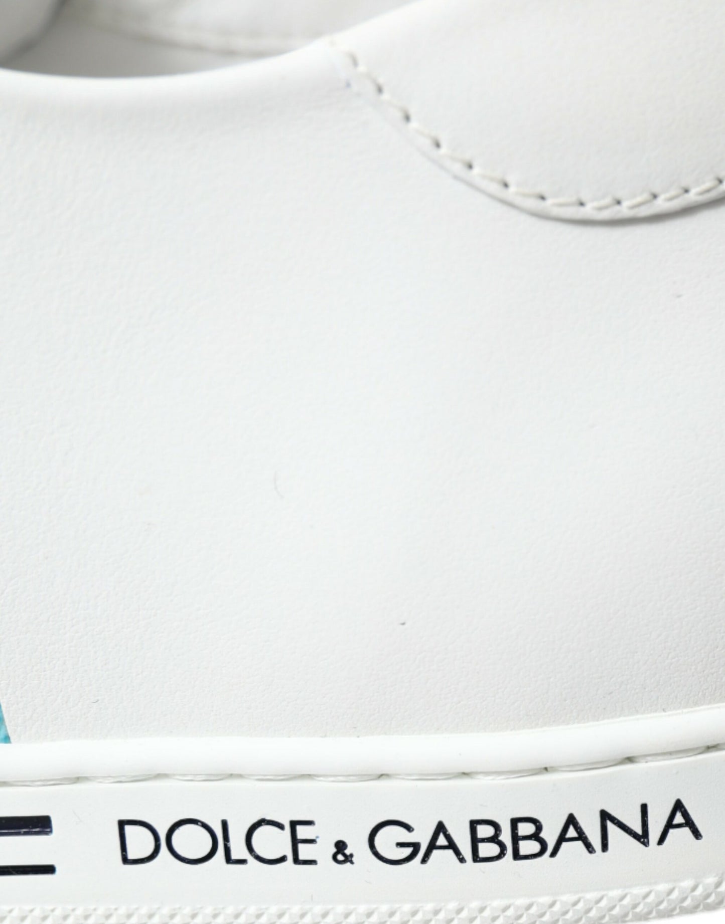 Dolce & Gabbana White Blue Leather Low Top Sneakers Shoes