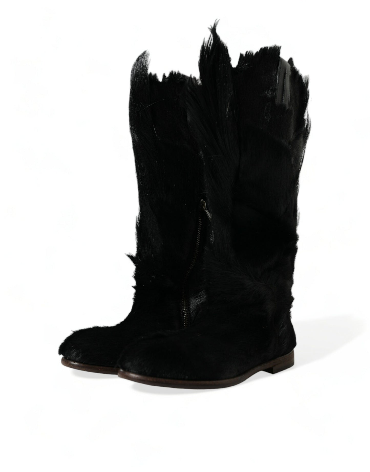 Dolce & Gabbana Black Gazelle Fur Mid Calf Winter Boots Shoes