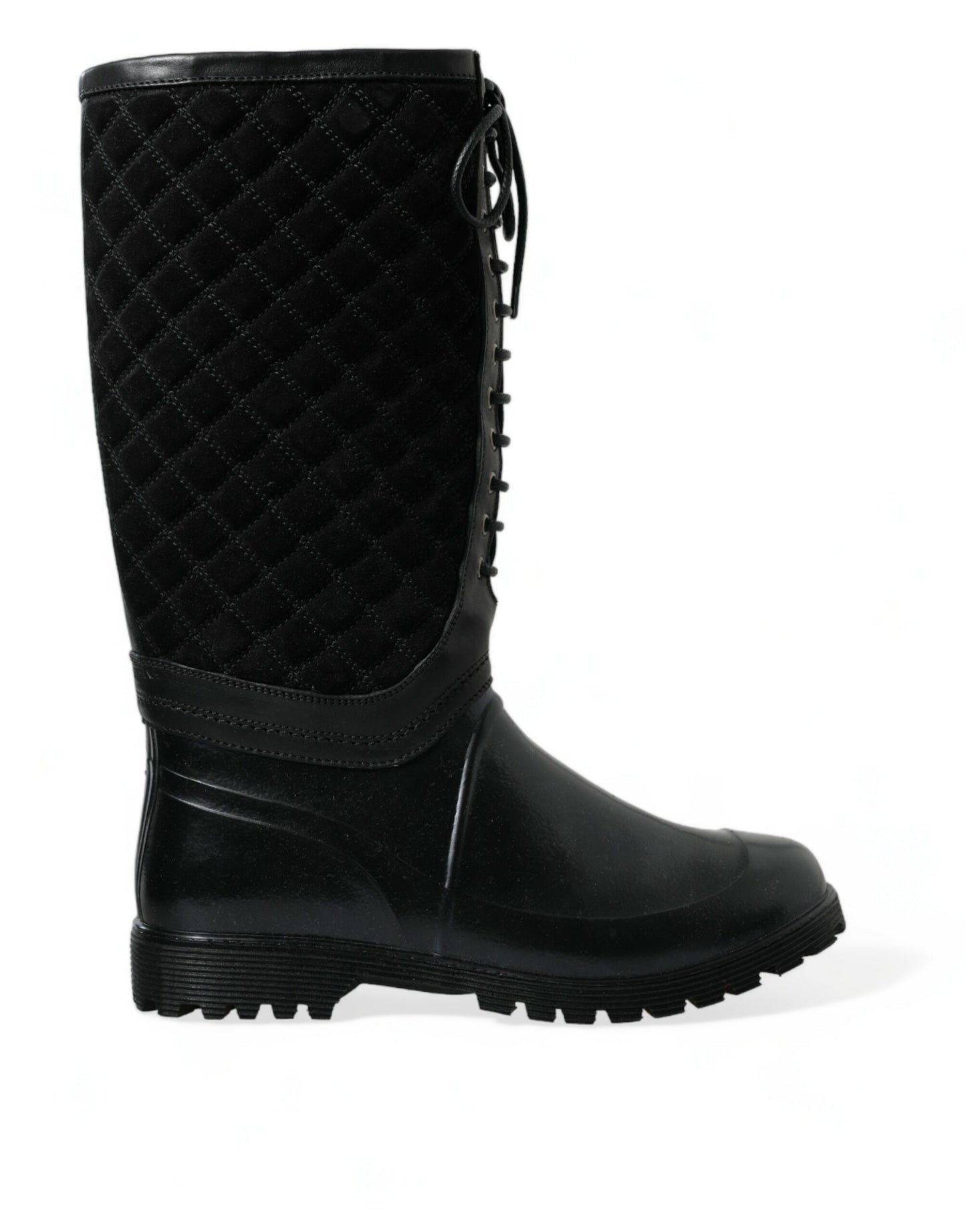 Dolce & Gabbana Black Chioggia Rubber Suede Rain Boots Shoes