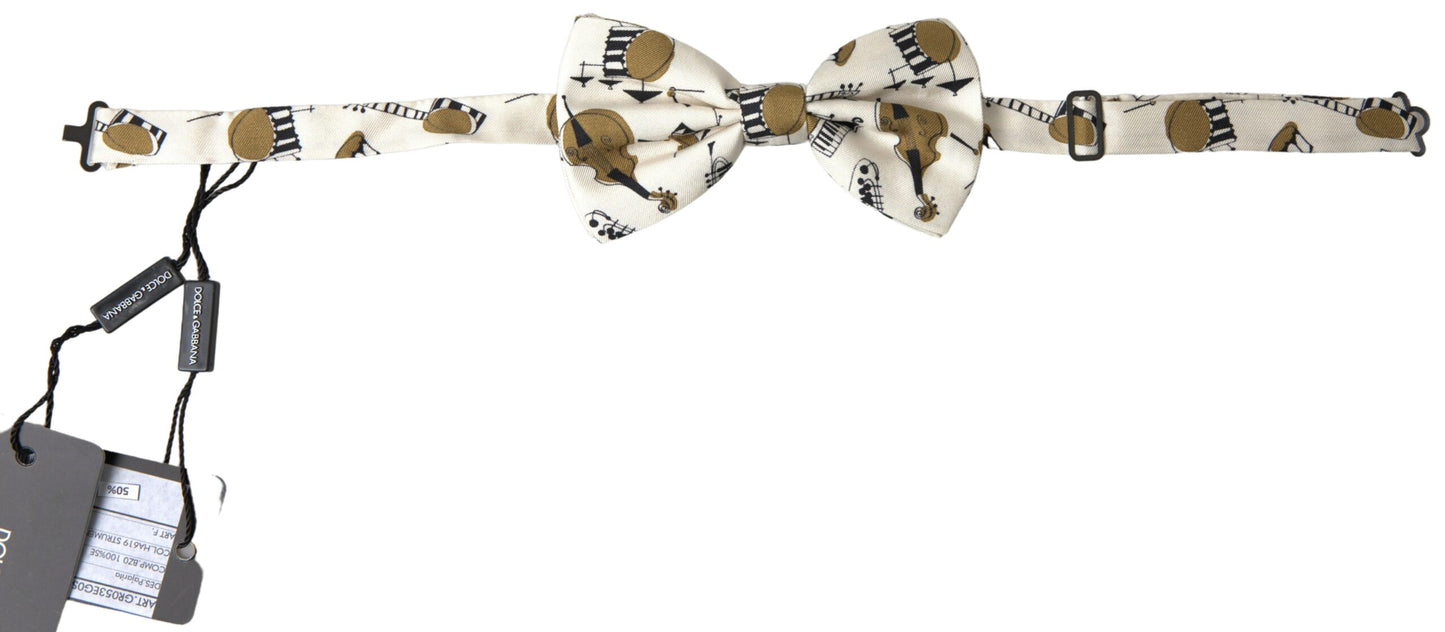 Dolce & Gabbana Chic Beige Silk Musical Bow Tie