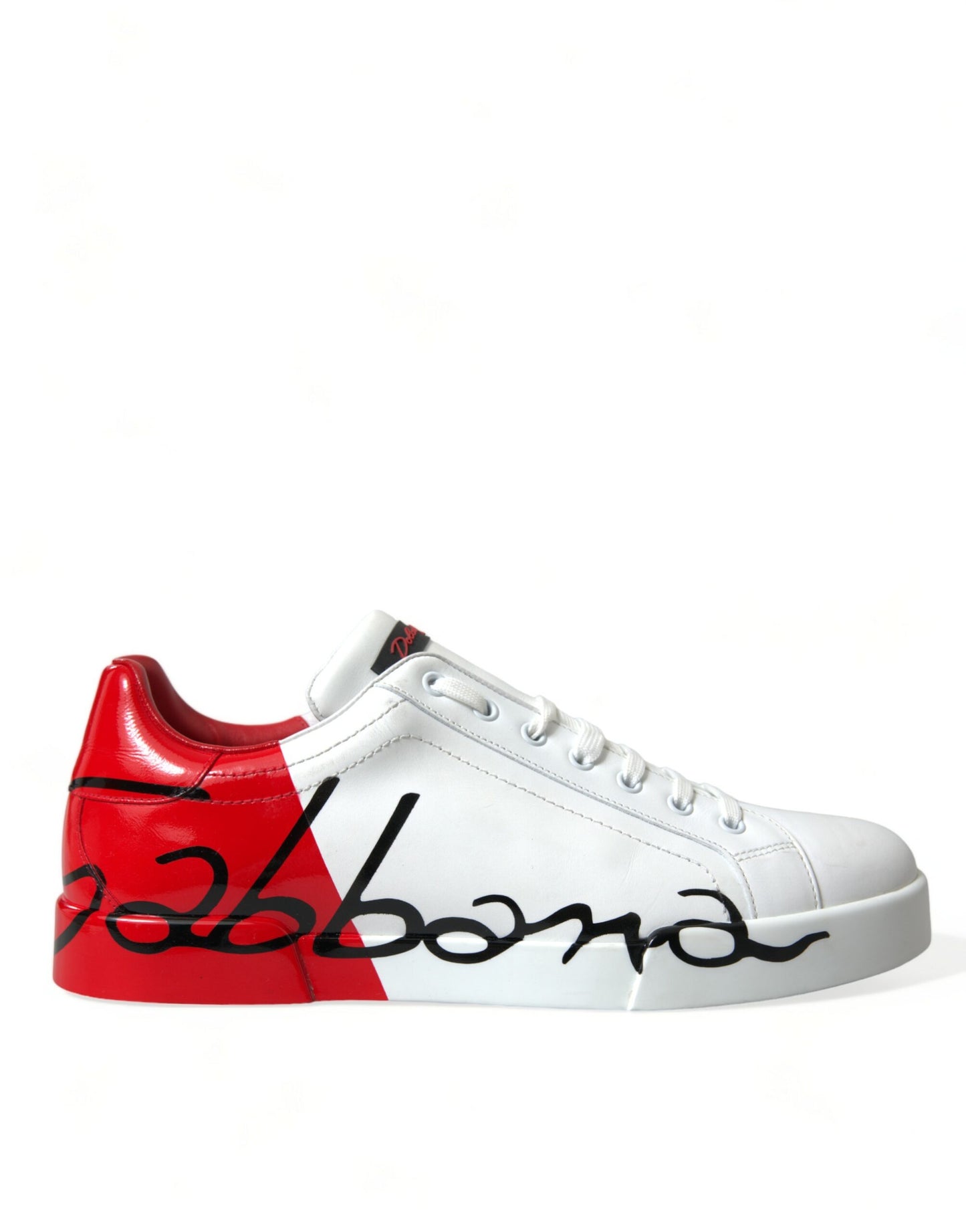 Dolce & Gabbana White Red Leather Low Top Sneakers Shoes