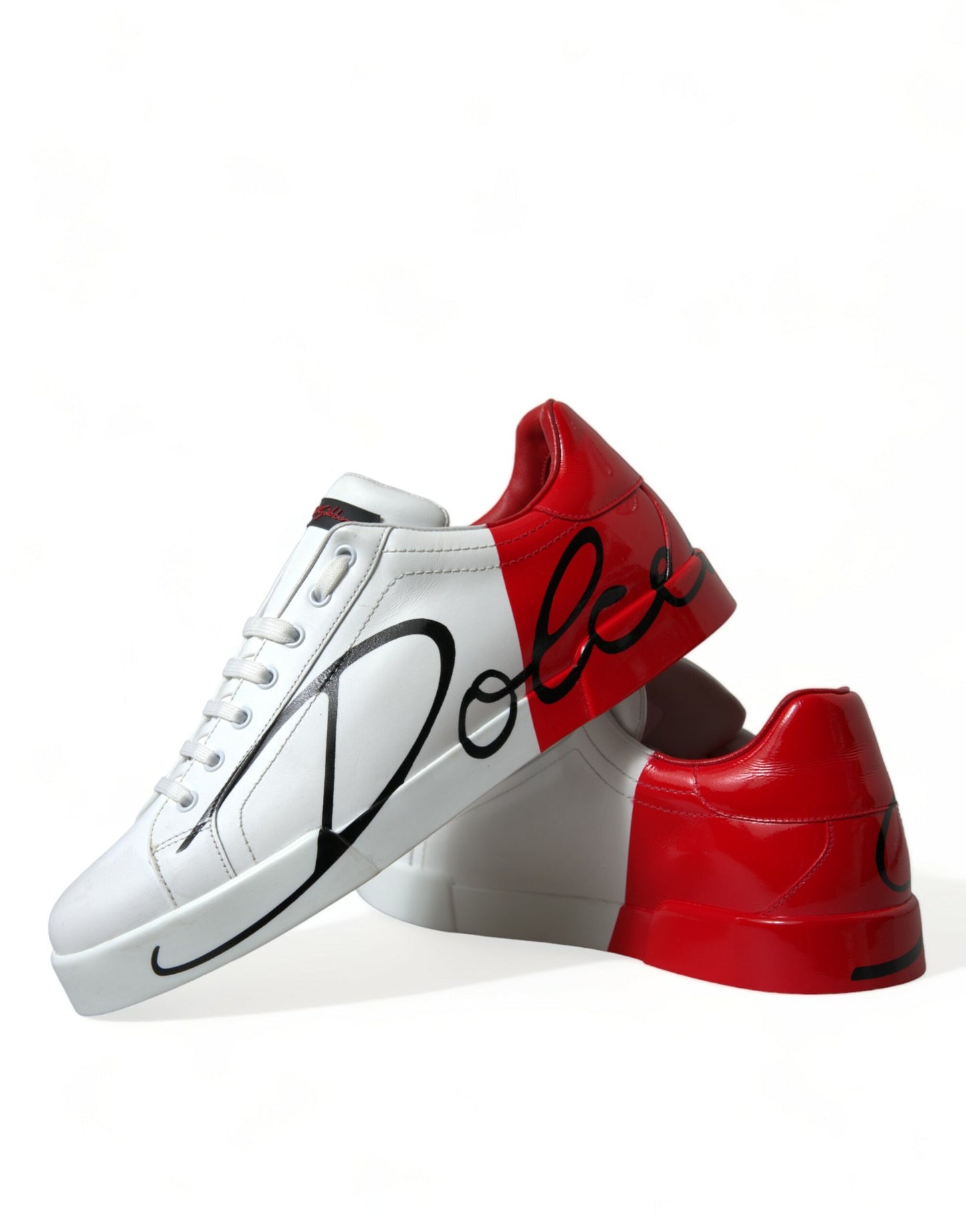 Dolce & Gabbana White Red Leather Low Top Sneakers Shoes