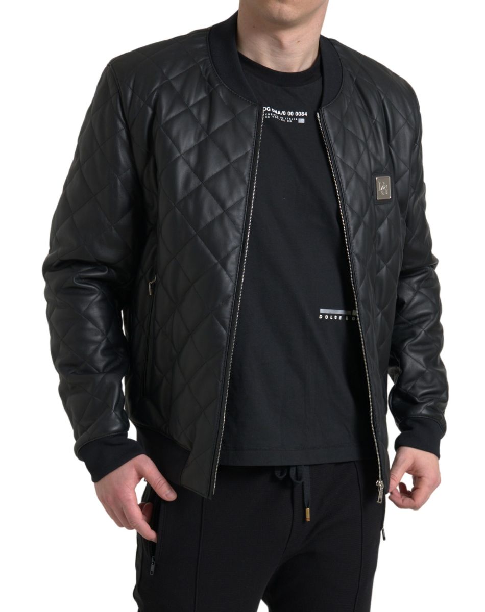 Dolce & Gabbana Elegant Black Leather Bomber Jacket