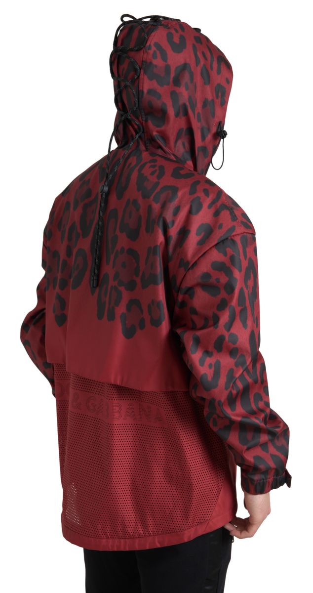 Dolce & Gabbana Red Leopard Hooded Rain Coat Jacket