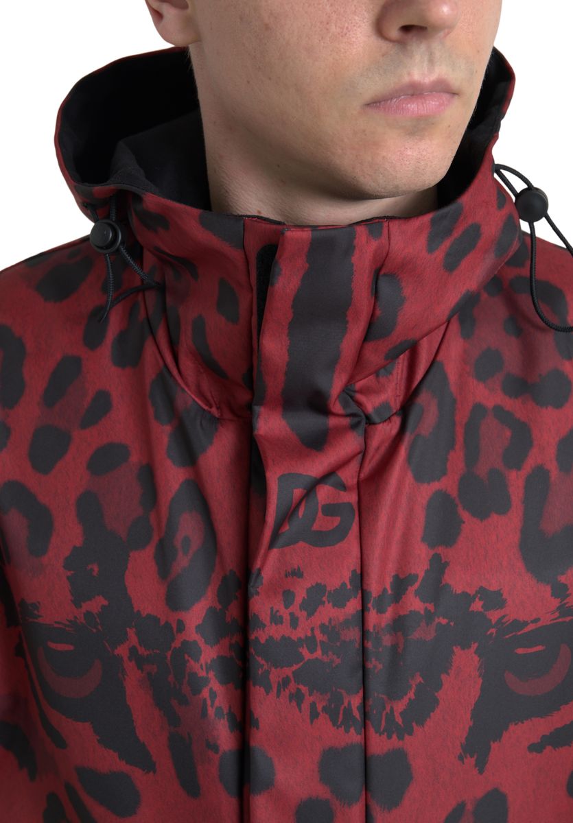 Dolce & Gabbana Red Leopard Hooded Rain Coat Jacket