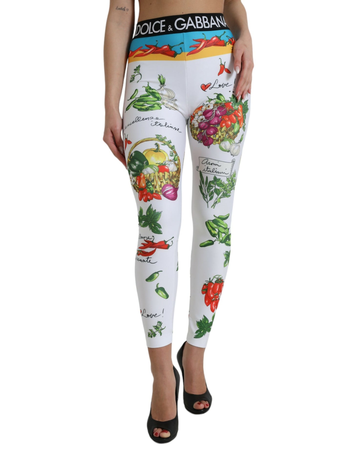 Dolce & Gabbana White Vegetables High Waist Leggings Pants