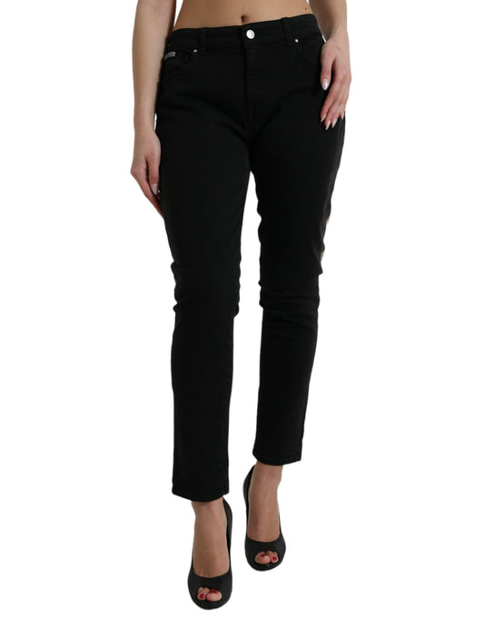 Dolce & Gabbana Black Gray Two Tone Denim Logo Skinny Jeans