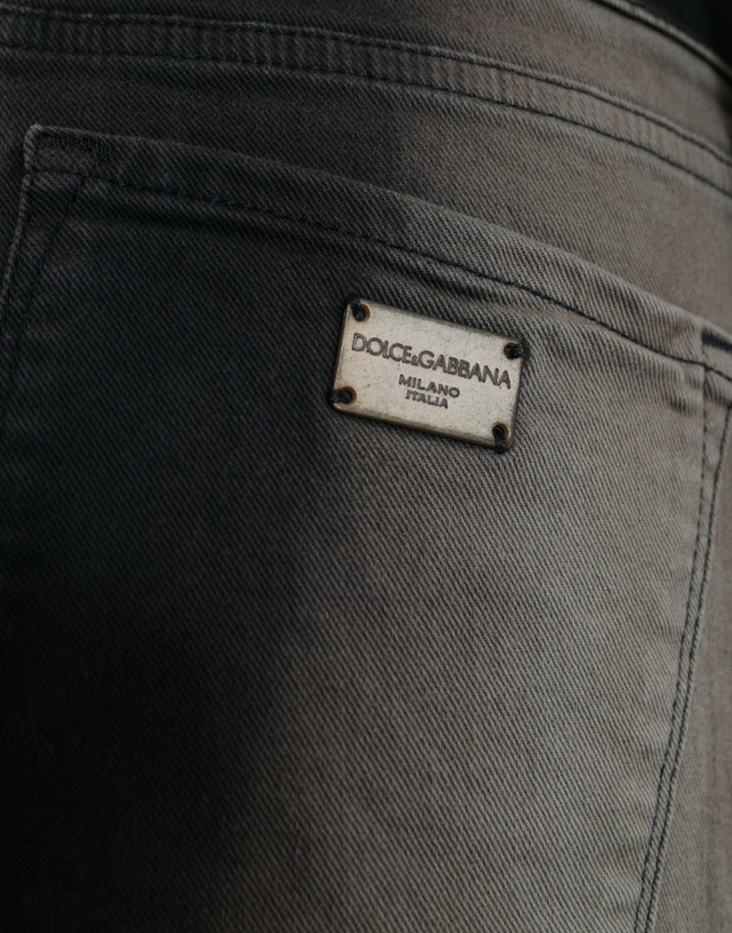 Dolce & Gabbana Black Gray Two Tone Denim Logo Skinny Jeans