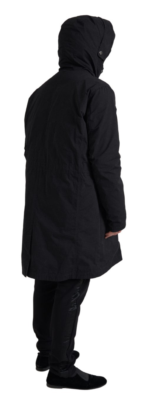 Dolce & Gabbana Elegant Black Hooded Trench Coat