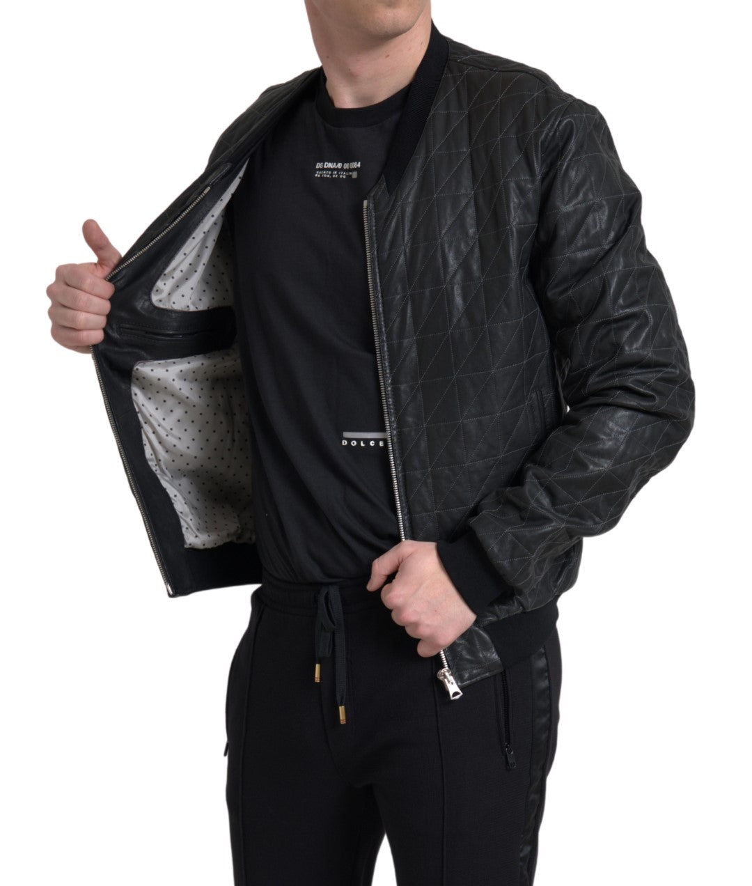 Dolce & Gabbana Elegant Black Leather Bomber Jacket