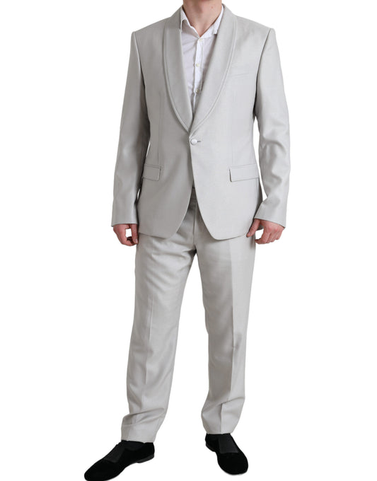 Dolce & Gabbana Silver Wool Silk 2 Piece Slim Fit Suit