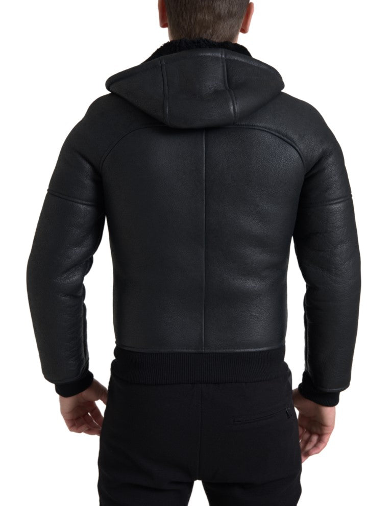 Dolce & Gabbana Elegant Black Leather Full Zip Hoodie