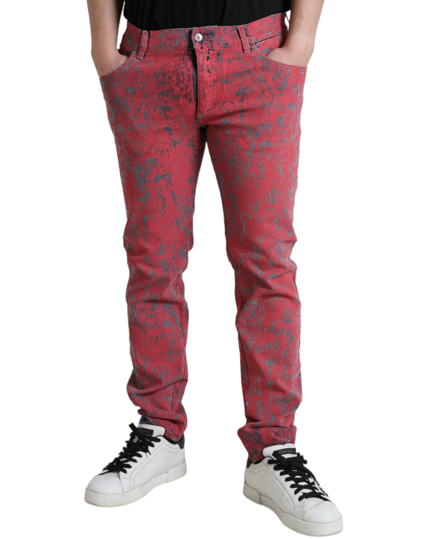 Dolce & Gabbana Red Cotton Dye Slim Fit Men Denim Jeans