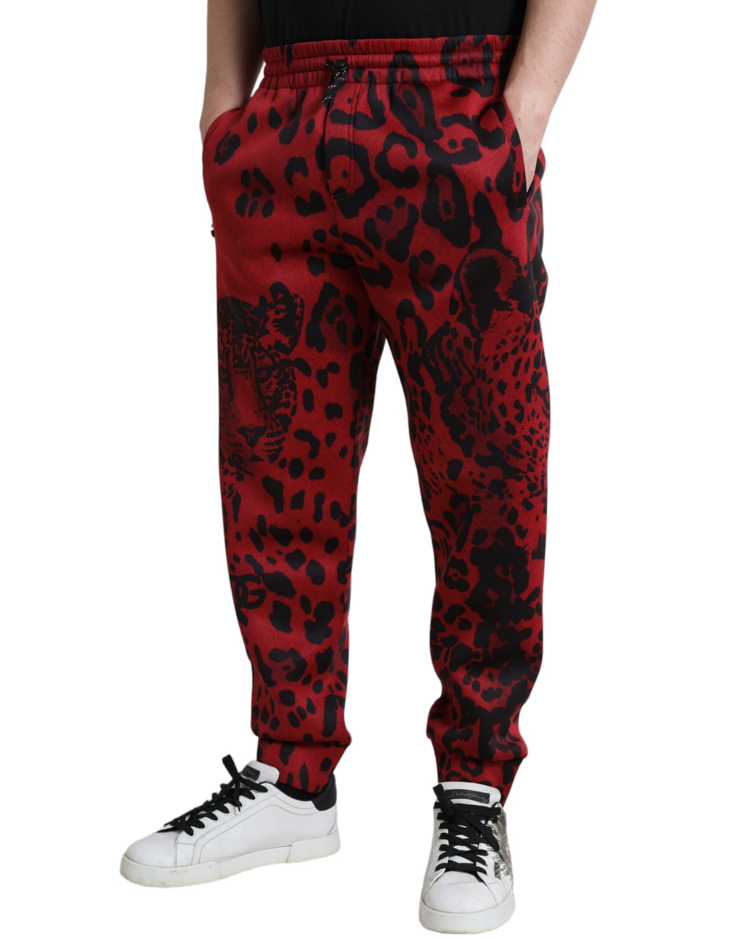 Dolce & Gabbana Red Black Leopard Stretch Jogger Pants