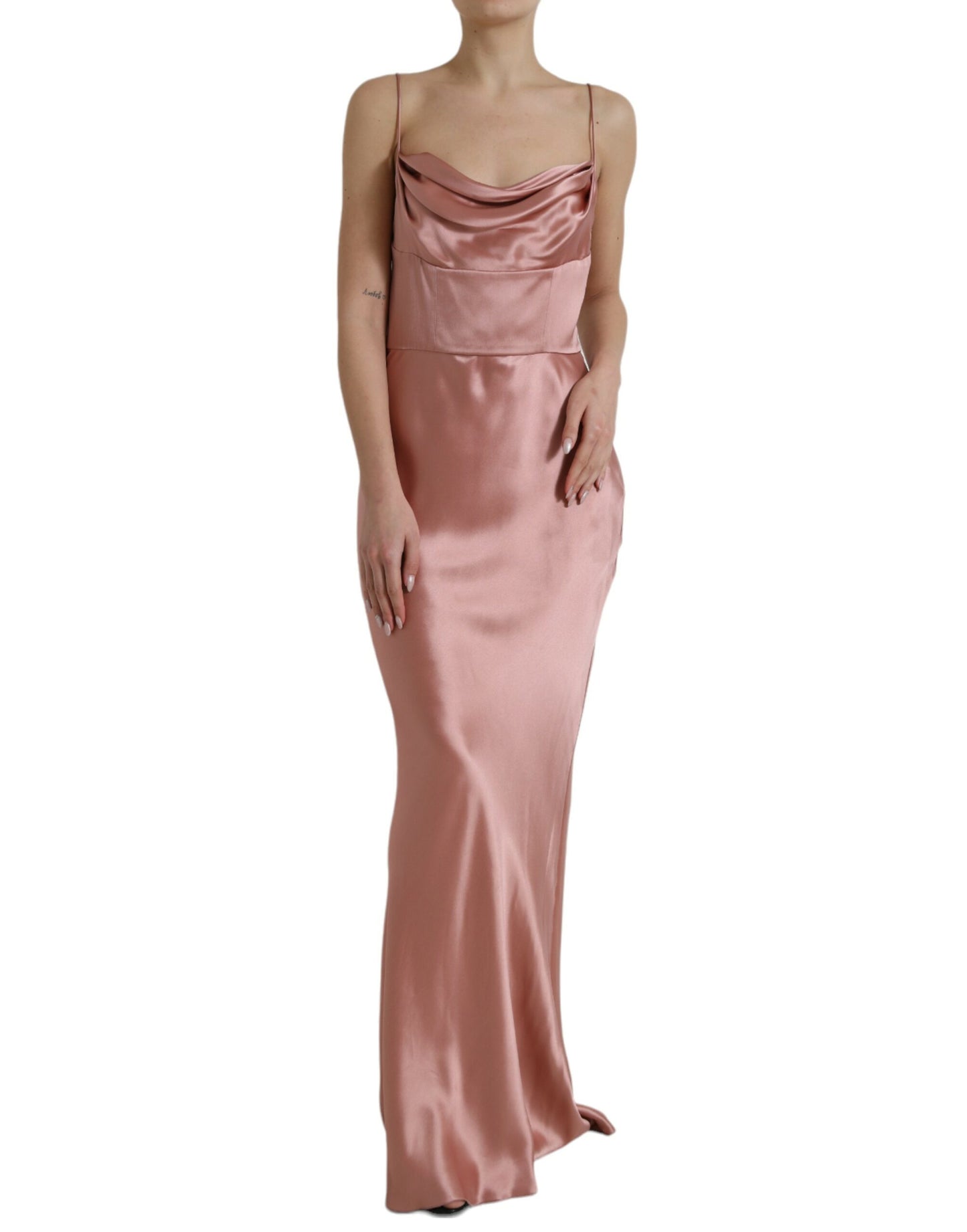 Dolce & Gabbana Pink Silk Spaghetti Straps Long Gown Dress