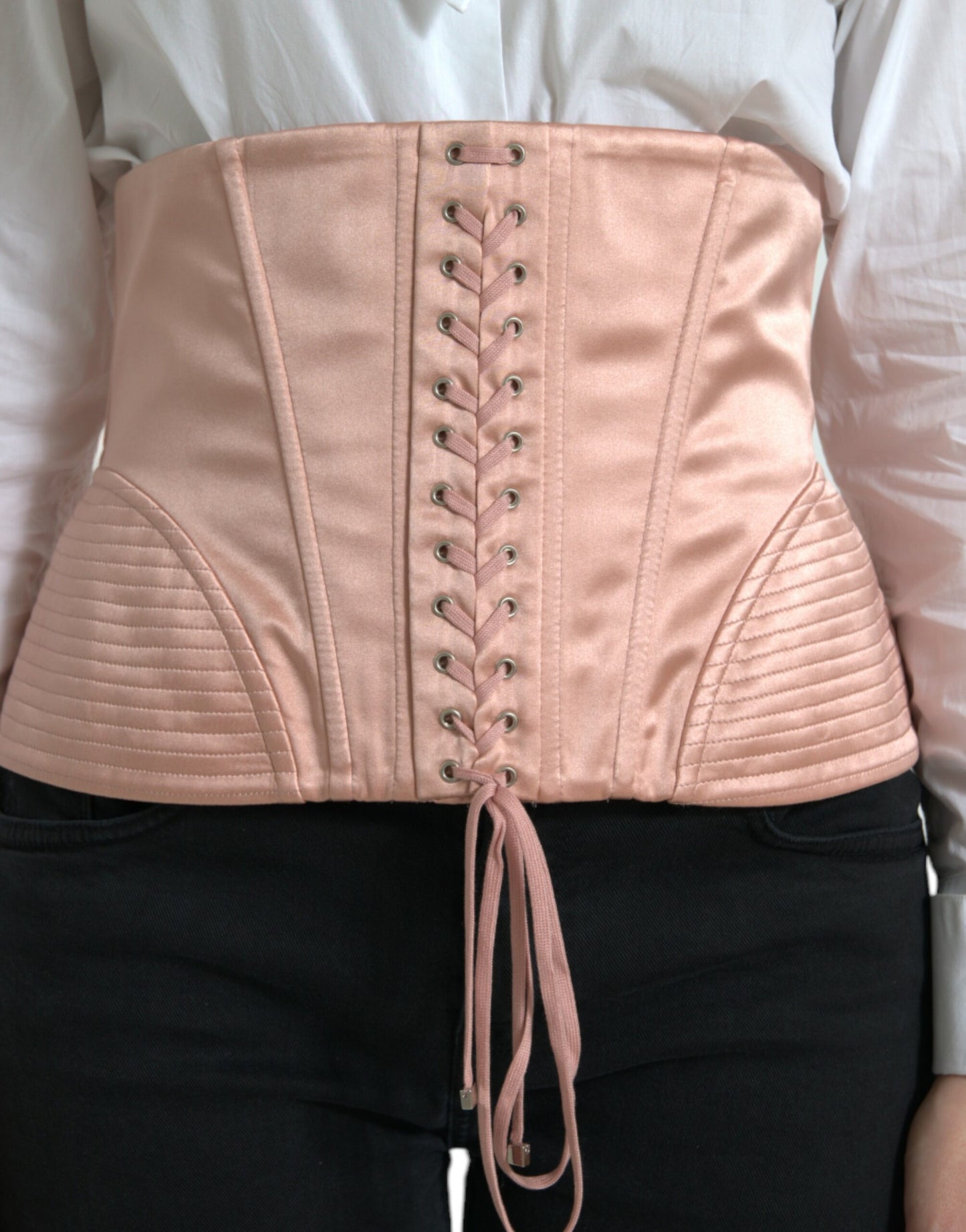 Dolce & Gabbana Pink Silk Stretch Belt Waist Strap Corset Top