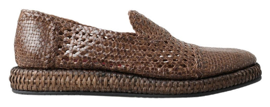 Dolce & Gabbana Brown Woven Leather Loafers Casual