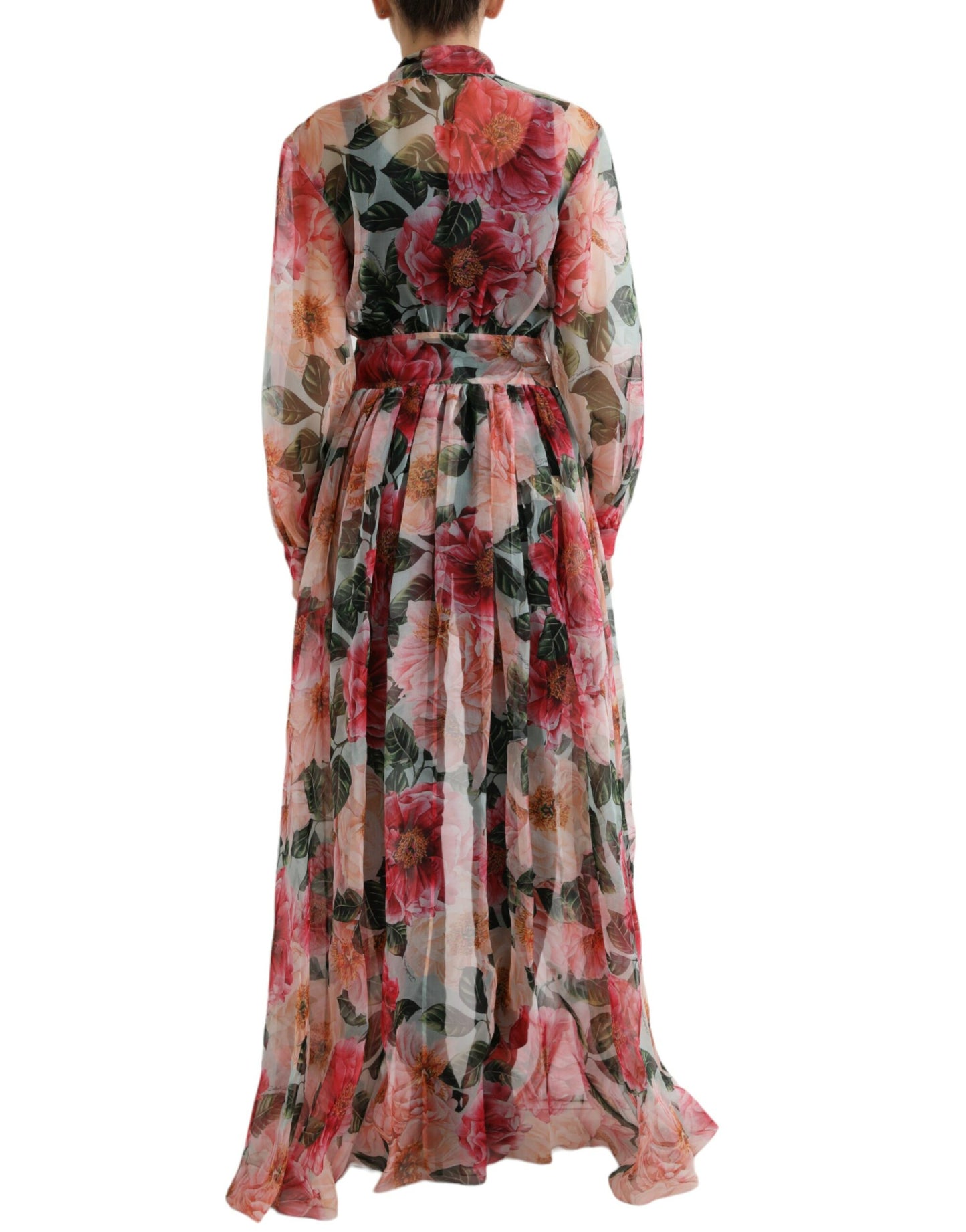 Dolce & Gabbana Multicolor Camelia Print Silk Chiffon Coat