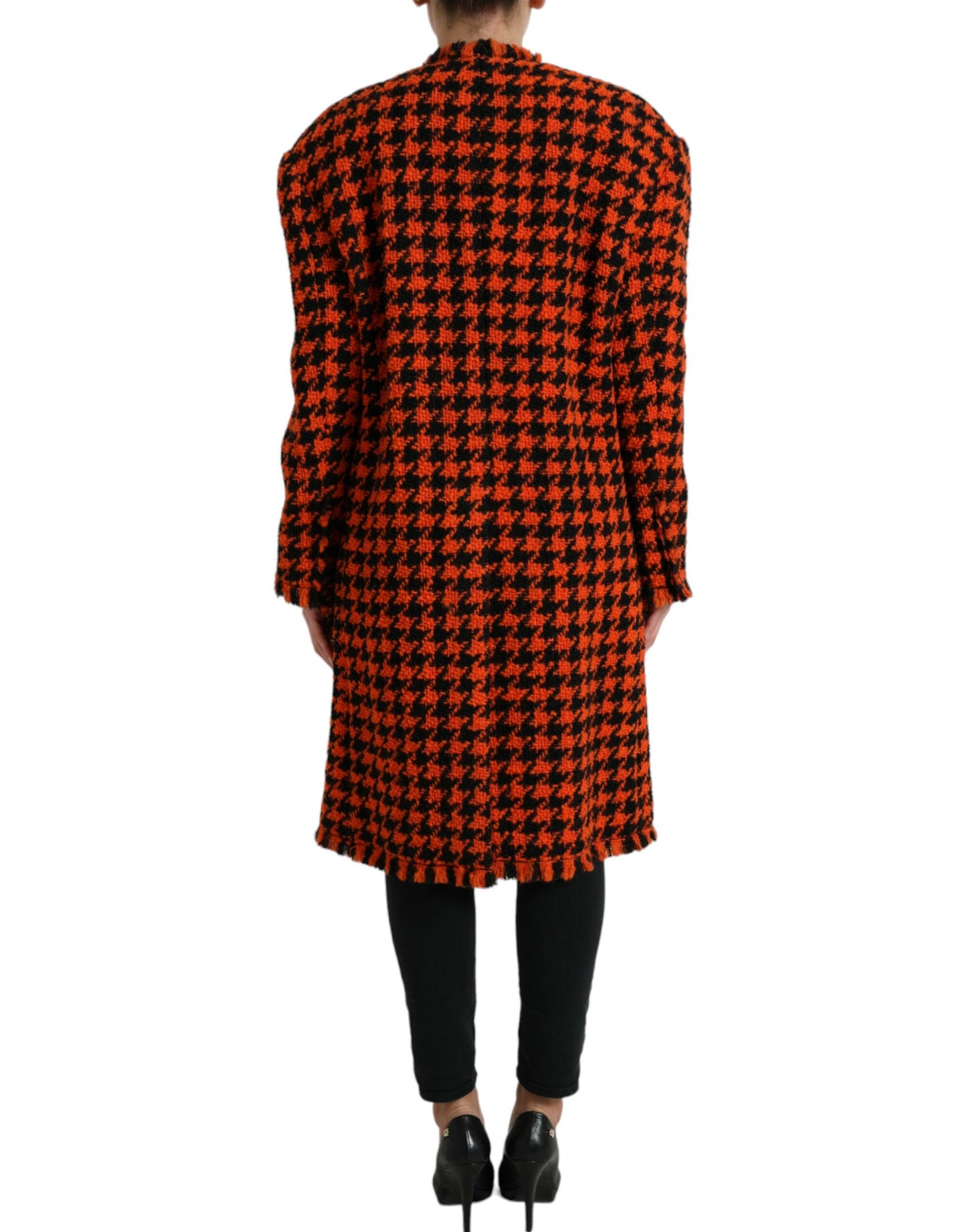 Dolce & Gabbana Orange Houndstooth Long Sleeve Coat Jacket