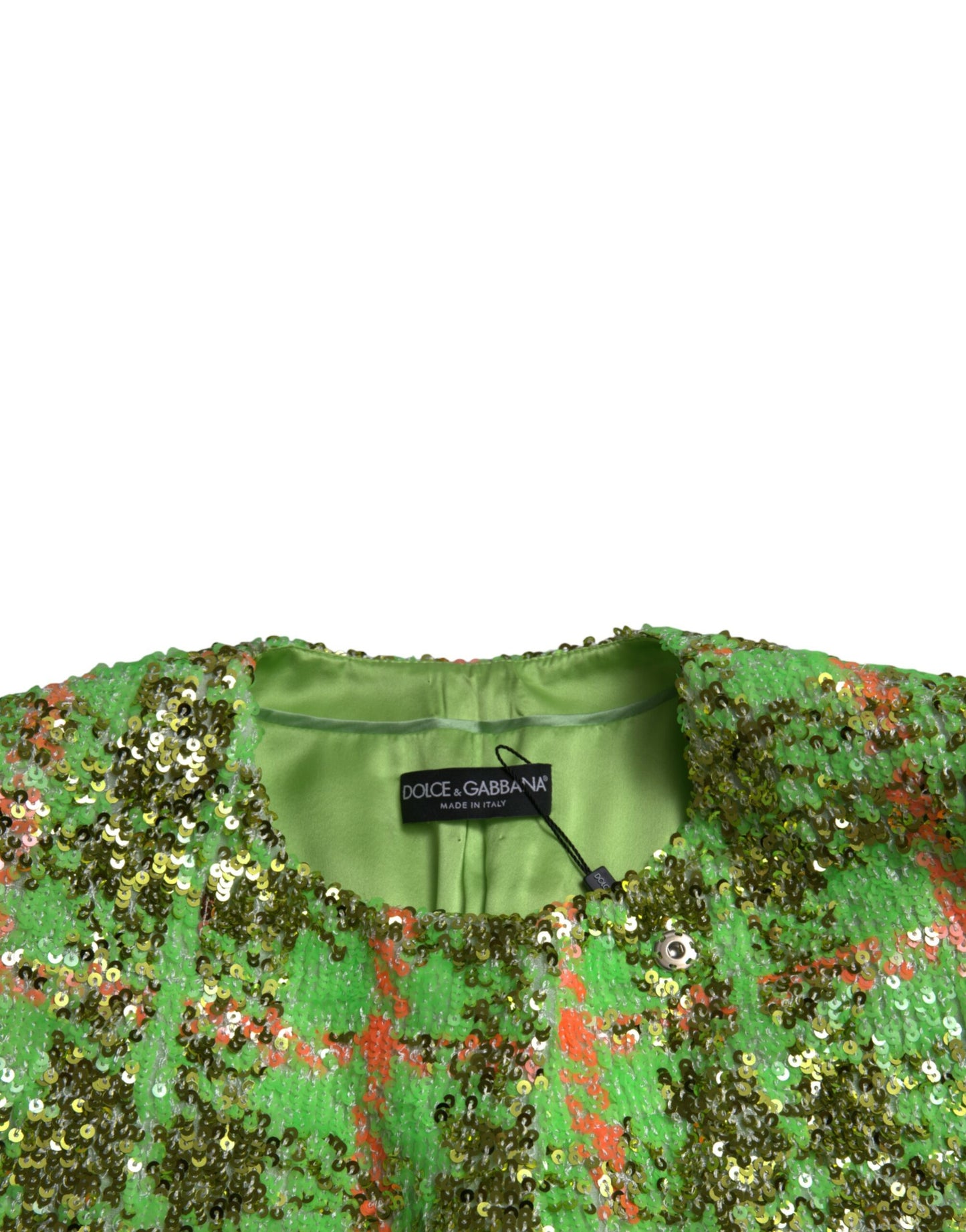 Dolce & Gabbana Green Nylon Sequinned Checkered Coat Jacket