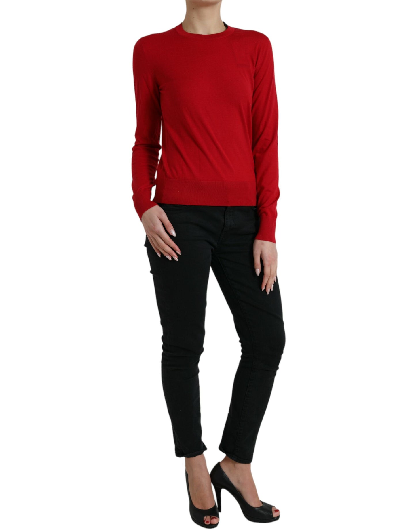 Dolce & Gabbana Red Wool Knitted Crew Neck Pullover Sweater